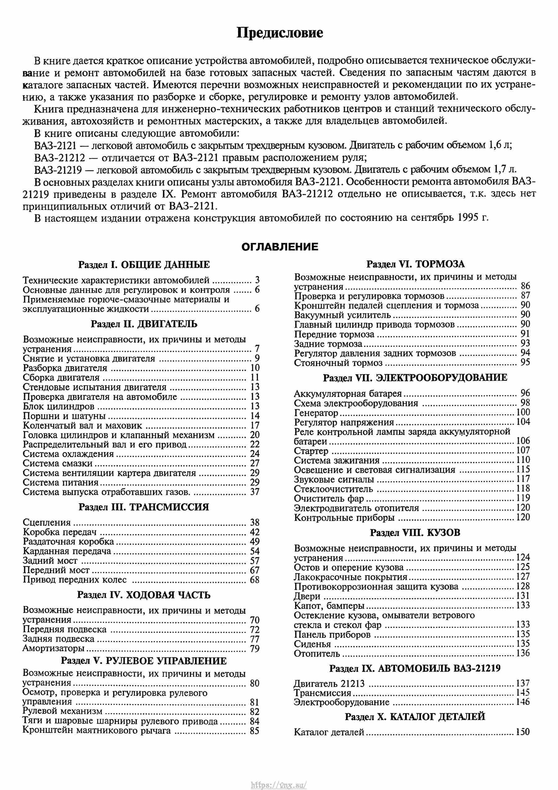 Автомобили ВАЗ-2121, ВАЗ-21212, ВАЗ-21219 Руководство по ремонту, каталог деталей страница 002
